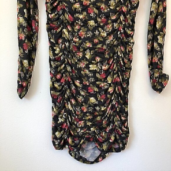 NEW NWT URBAN OUTFITTERS Dalton Ruched Mini Dress Black Floral 90s 00s Y2K Small - Picture 4 of 11